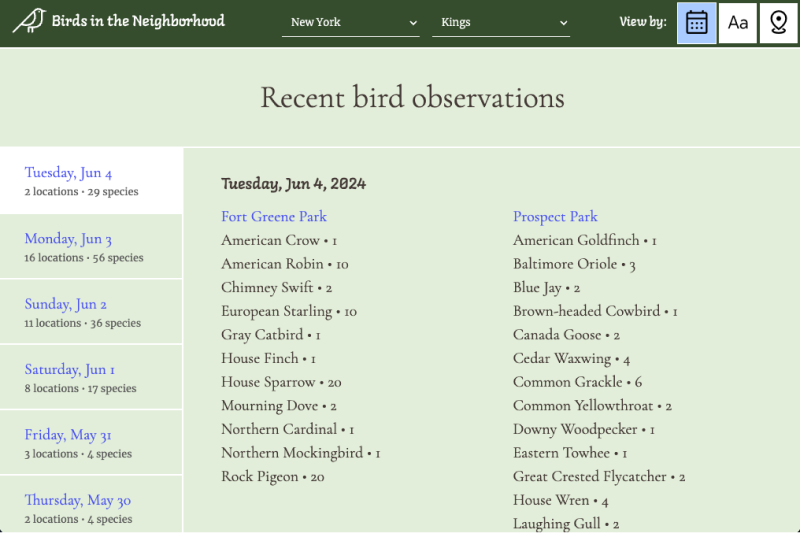 Birds in the Neighborhood app